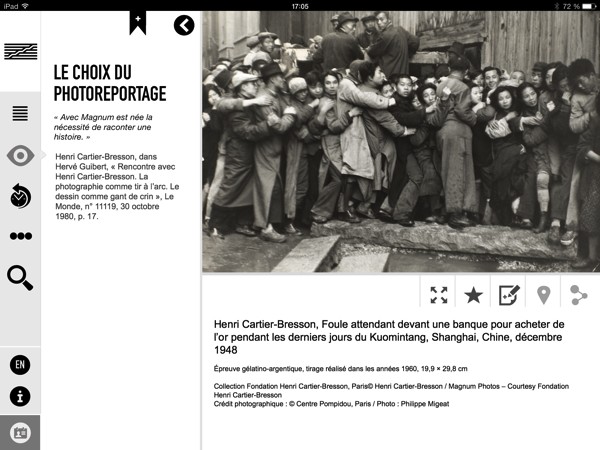 Application sur le photographe Henri Cartier-Bresson pour tablette